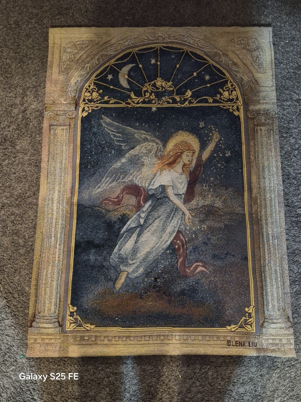 Lena Liu "Angel of Light" Vintage Tapestry 25x36 Celestial Wall Art